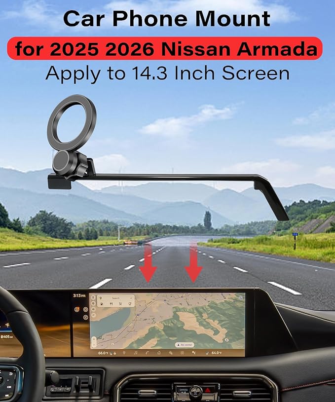 Magnetic Car Phone Mount for 2025 2026 Nissan Armada Accessories, for MagSafe Strong Magnets Cell Phone Holder 14.3-Inch Screen Cradles, with Portable Phone Gripper 360° Rotation