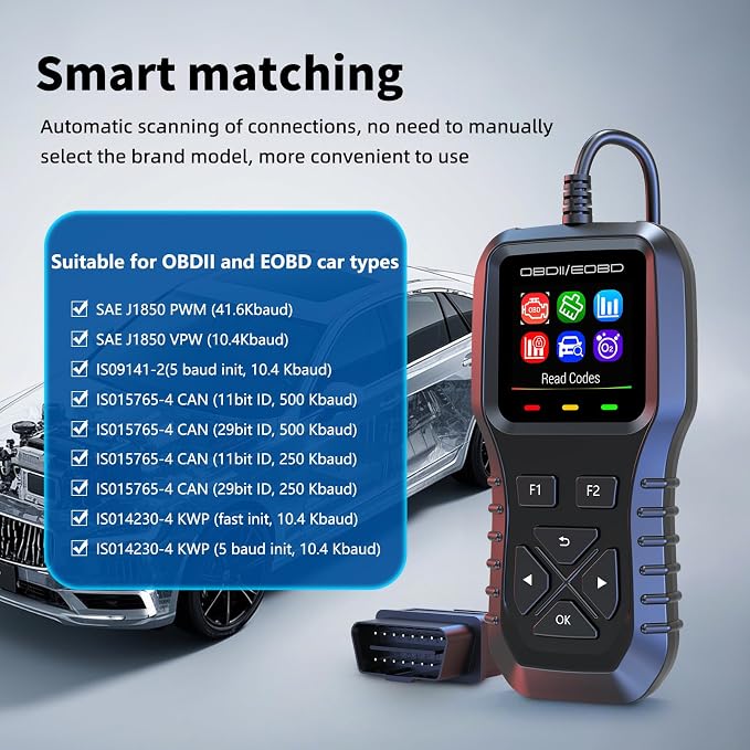 wiiyii K1 Car Check Engine Code Reader, Auto Code Reader, Car Scanner Diagnostic Tool to Real-Live Data, Freeze Frame with Colour Screen, Multilingual for All OBDII & EOBD Vehicles