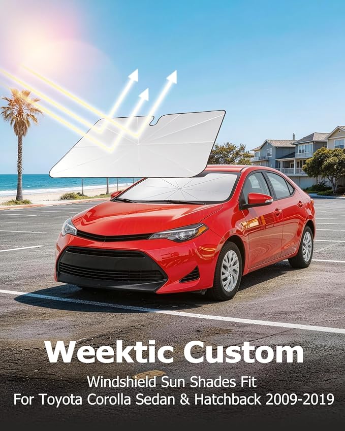 Weektic Custom Windshield Sun Shade Umbrella for Toyota Corolla Sedan & Hatchback 2009-2026, Upgrade Ice Crystal Coating, Sun & Heat Protection, Keep Vehicle Cool & Protect Interior