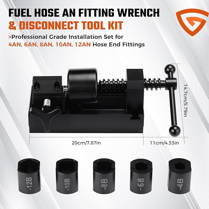 Fuel Line Fittings Installation Tool Set with 4AN 6AN 8AN 10AN 12AN Connector, Auto Hose Pipe Fuel Line Installation/Removal Tool Kit, AN Hose Fitting Connect/Disconnect Tools