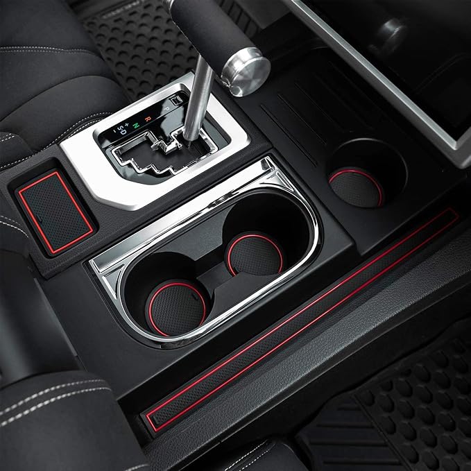 JDMCAR Center Console Oragnizer (Half Tray) and Liner Accessories (Bucket Seat, Red Trim) Compatible with Toyota Tundra 2014-2021