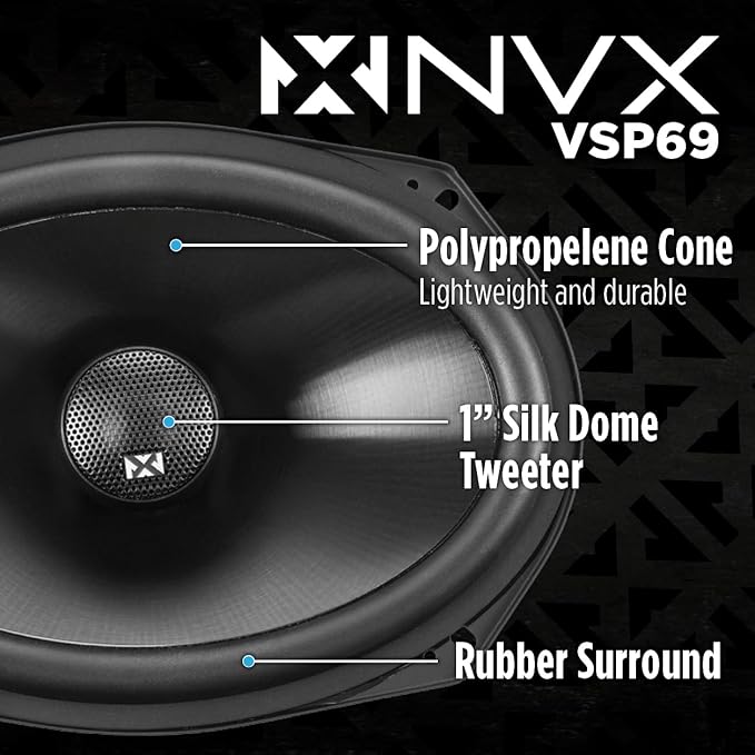 NVX VSP69 900W Peak (300W RMS) 6x9 V-Series 2-Way Coaxial Speakers with 25mm Silk Dome Tweeters