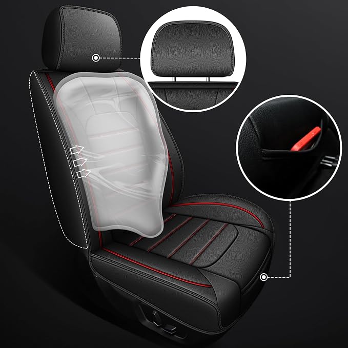 AOMSAZTO Front Seat Covers Custom Fit for Chevy Chevrolet Silverado GMC Sierra 2007-2025 2026 1500/2500/3500HD Trail Boss Z71 Crew Double Extended Cab Seat Covers Leather Waterproof (2 PCS, Black)