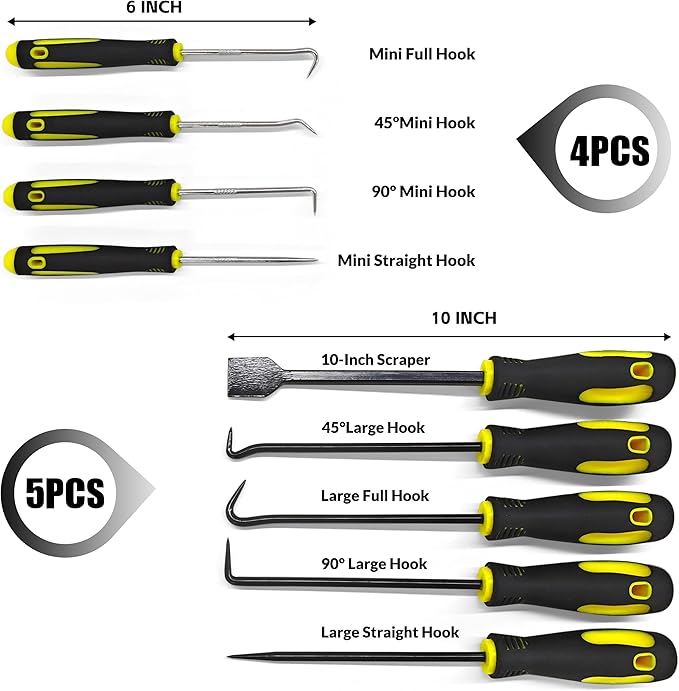 KJE 13-Piece Automotive Pick and Hook Set with O-Ring Pick Hose Pick and Right Angle Tools for Auto Repair Engine Maintenance Transmission Service Electrical Work