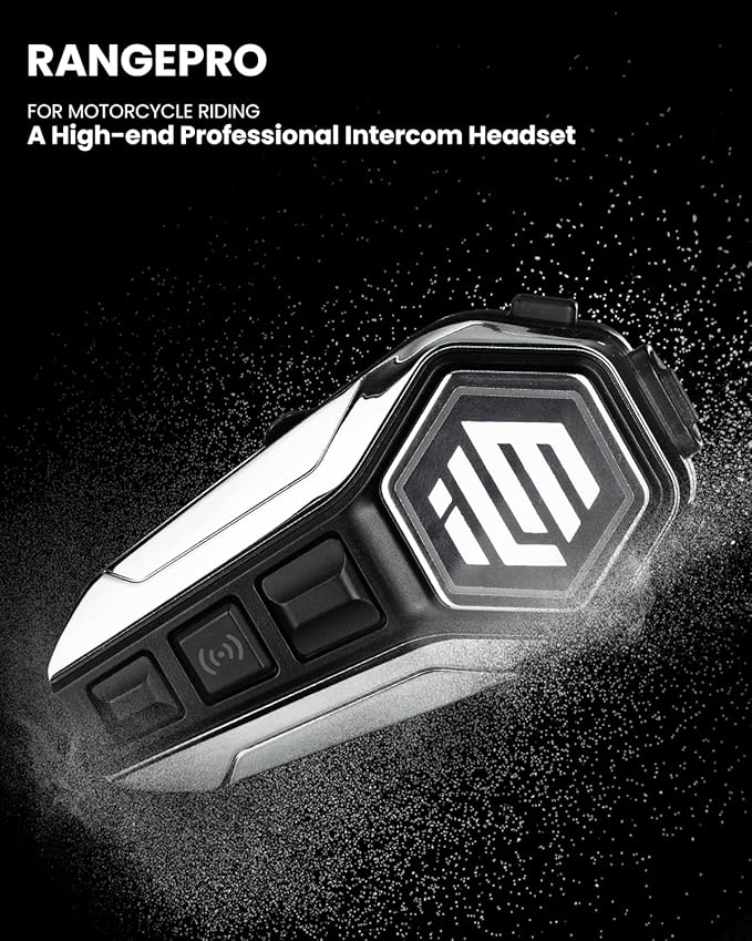 ILM Motorcycle Bluetooth Headset Helmet Communication System 2100M Intercom IP67 Waterproof Noise Cancellation Model RANGEPRO Gray