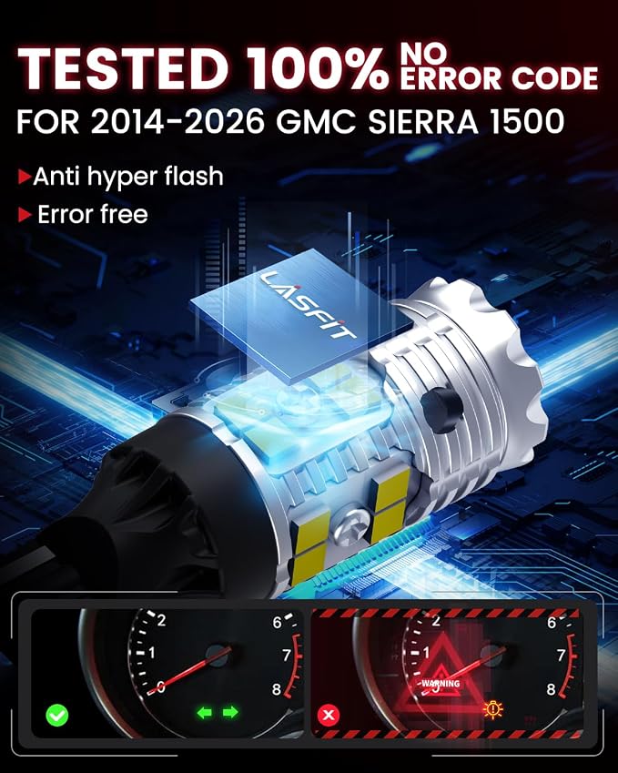 LASFIT for GMC Sierra 1500 Back Up Reverse Light and License Plate Light 194/921 LED Bulbs for 2014-2019 2020 2021, Canbus White Combo Kit, 6000K, Non-Polarity, 4 pcs