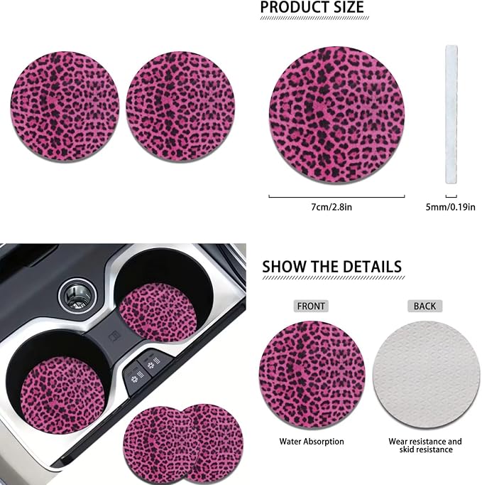 Howilath Universal Fit Pink Leopard Print Car Seat Cushion Cover with Steering Wheel Protector/Seat Belt Shoulder Pads/Keychains/Coasters Set of 13 Auto Accessories