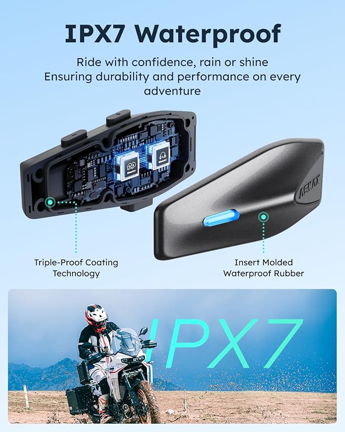 ASMAX S1 Motorcycle Bluetooth Headset with Smart Voice Control, Mesh Helmet Communication Systems, Noise Cancellation/Waterproof/FM Radio/FOTA Update, 8 Riders Intercom Fit for Snowmobile/Ski, 2 Pack