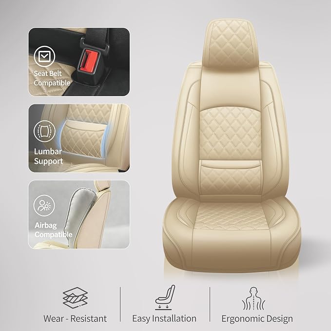 Fit Escape Car Seat Covers for Ford Escape 2001-2025 2026 - Luxury Leather, Anti-Slip, All-Weather Seat Cushions, Waterproof & Breathable, Airbag Compatible, Full 5-Seat Set (Beige)
