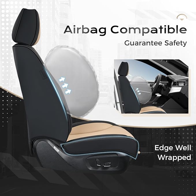 Coverado Car Seat Covers Full Set, Front Seat Covers with Lumbar Support and Back Seat Cover Waterproof Leather Automotive Seat Cover, Universal Car Interior Protectors Cushion for Most Cars