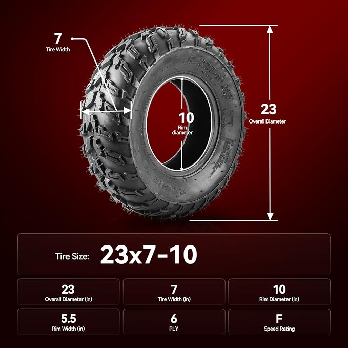 Torchbeam 23x7-10 ATV UTV Tires All-Terrain Quad Tire for All Trail Mud Pavement Sand Off-Road Tire,6 Ply, 2 pack