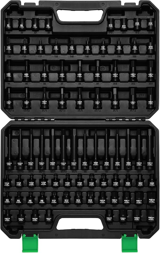 TecoTek 84-Piece 3/8-Inch Drive Master Hex Bit Impact Socket Set, Impact Allen Bit Socket Set, Star Bits, Stubby Bits, Tamperproof Star and Triple Square, Cr-Mo Steel, Heavy Duty Storage Case