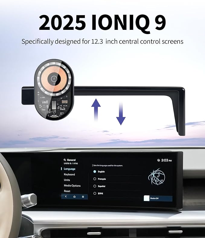 Wireless Charging car Phone Holder for Hyundai Ioniq 9 2025 Accessories 12.3 inch Screen Fixed Clip,360° Rotation car Phone Mount Compatible with MagSafe