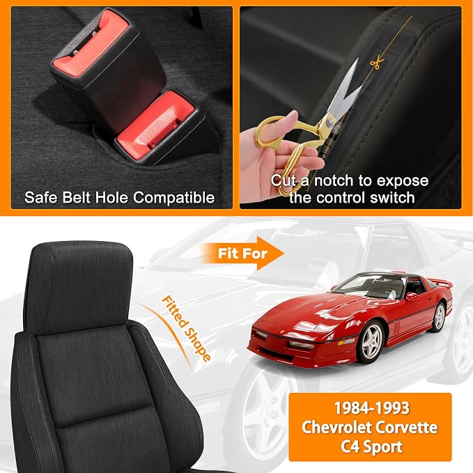 Front Seat Covers Compatible with 1984-1993 Chevy Corvette C4 Sport, Heavy Duty Cationic Linen Fabric Seat Protector
