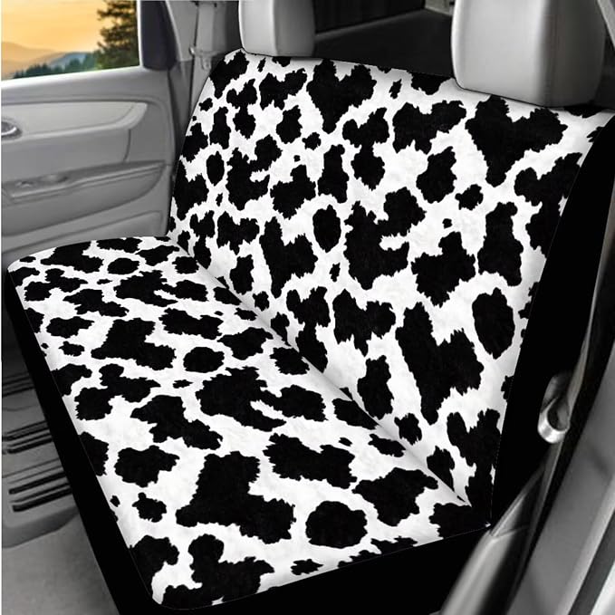 8 Pcs Cow Print Car Interior Accessories Set for Women, Car Seat Covers with Steering Wheel Cover Shoulder Pads Auto Center Console Pad, Automotive Decorations