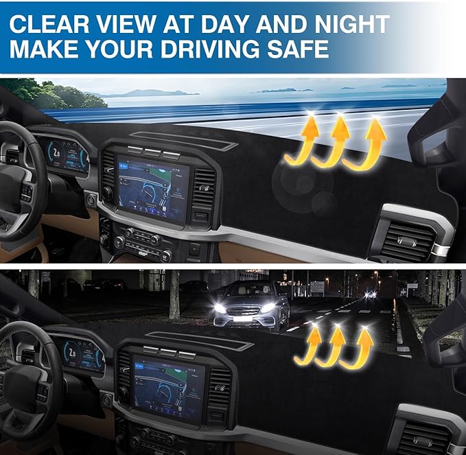 KUST Black Dash Cover for Ford F-150 F150 2015-2020 (Without HUD)(Not fits for 2018 F150 Dashboard Without Speaker in Center Bin) Dashboard Cover Non-Slip Interior Accessories for F-150 F150 No Glare