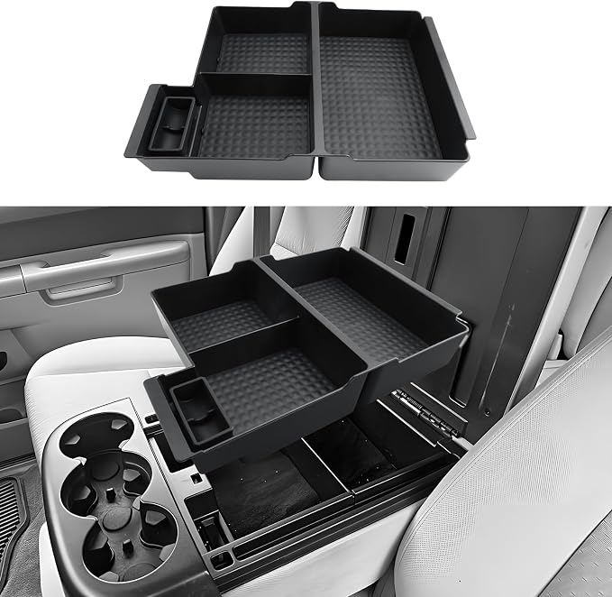ECOZEN Center Console Organizer for 2007-2014 Chevy Silverado/GMC Sierra & Tahoe/Suburban/Avalanche/Yukon/Yukon XL Accessories - Armrest Box Organizer - Only Fit Split-Bench Front Seat/Jump Seats