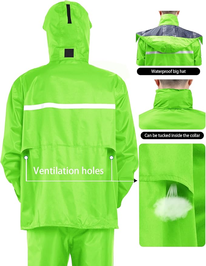 iCreek Rain Suit Waterproof Jacket and Pants Hi Vis Raincoat for Men and Women Reflective Outdoor for All-Sport Work