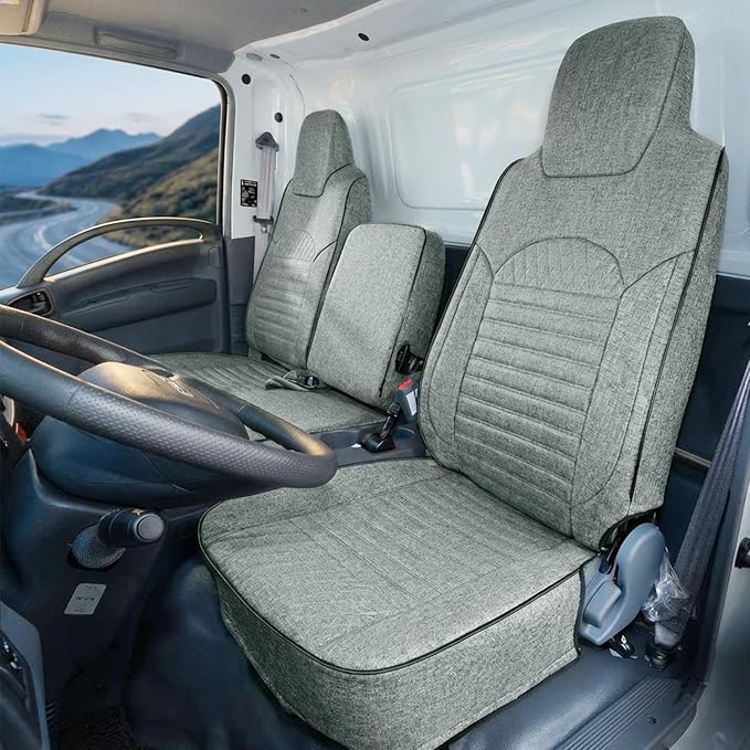 Custom Fit Seat Cover for 2006-2025 Isuzu NPR 40/60 Split Bench, Breathable Linen Front Bench Seat Cover with Back Storage Bag, Truck Seat Protector, Easy to Install