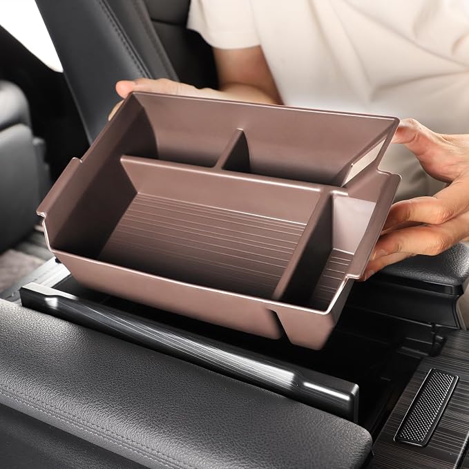 Compatible with 2026 Toyota Sienna accessories Center Console Organizer with Cup Holder, Lower Storage Box Accessory Lower Center Console Tray (Compatible with 2021-2026 Toyota Sienna, brown)