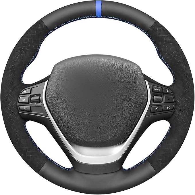 MEWANT Hand Stitch Faux Leather Woven Embossed Athsuede Steering Wheel Cover for BMW 2Series F22 F23 F30 F34 F32 F33 F36
