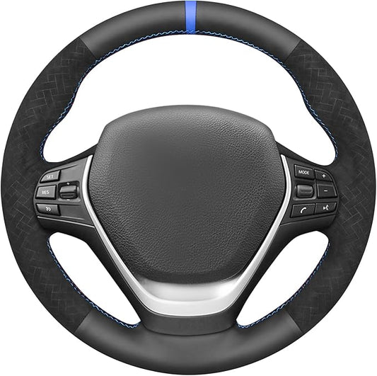 MEWANT Hand Stitch Faux Leather Woven Embossed Athsuede Steering Wheel Cover for BMW 2Series F22 F23 F30 F34 F32 F33 F36