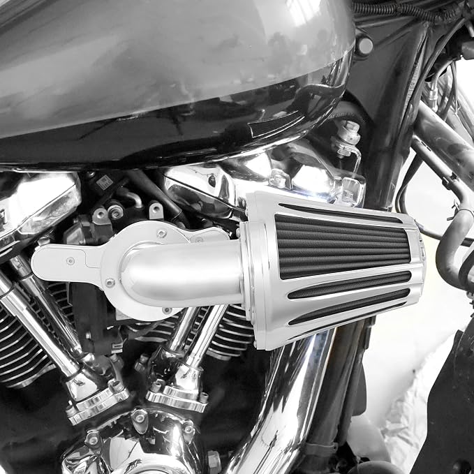 Motorcyle Air Cleaner Filter CNC 90° Forward-Facing Kit Fit for Harley Softail Touring Trike (Chrome Housing Grey Element, D For M8 Touring 17-23 Trike 17-25 Softail 18-24)