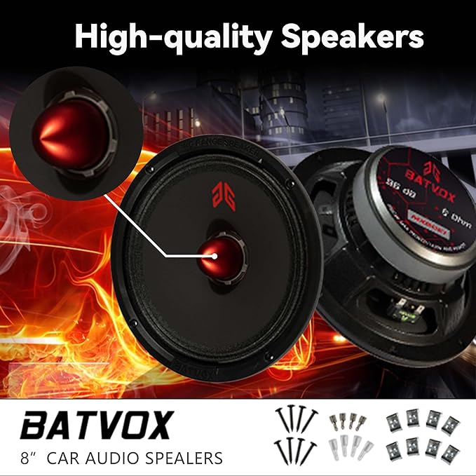 MX80E1 Loudspeaker 8 Inch Midrange 560 Watts 6 Ohms Red Bullet, Premium Quality Audio Door Speakers for Car or Truck Stereo Sound System, Black (2 Speakers)