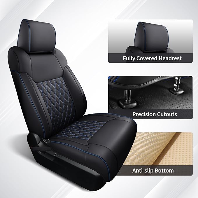 Huidasource Custom Fit Tundra Car Seat Covers Full Set, Waterproof Front&Rear Seat Cushion Fit for 2014-2021 Toyota Tundra CrewMax Pickup Truck (Full Set/Black&Blue)