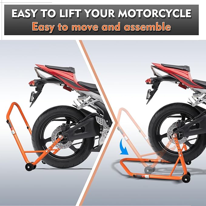 Donext Motorcycle Stand 850LB Adjustable Sport Bike Rear Wheel Lift Swingarm Paddock Stands Orange, 5 Adjustable Heights, U+L