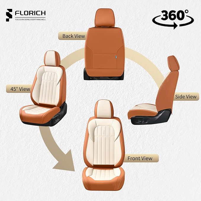 FLORICH Front Car Seat Covers, Leather Seat Covers for Cars, Waterproof Car Seat Protectors 2 Pack, Front Seat Covers for Cars, Automotive Seat Protector Fit for Most Cars SUV Truck - BrownBeige