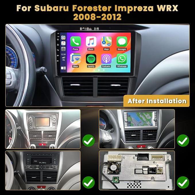 8 Core 4+64GB Android 15 Car Stereo for Subaru Forester Impreza WRX 2008-2012, 9 Inch IPS Touchscreen Wireless Carplay Car Radio 32EQ DSP FM RDS GPS Navigation 5G WiFi 59UI SWC Backup Camrea