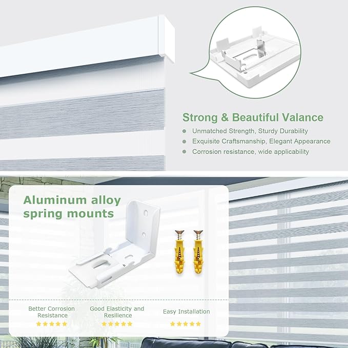 MING CHEN Motorized Blinds with Remote, Built-in Rechargeable Smart Blinds, Custom Size Electric Zebra Shades Compatible with Alexa Google 60% Blackout （White,Custom Sizes）