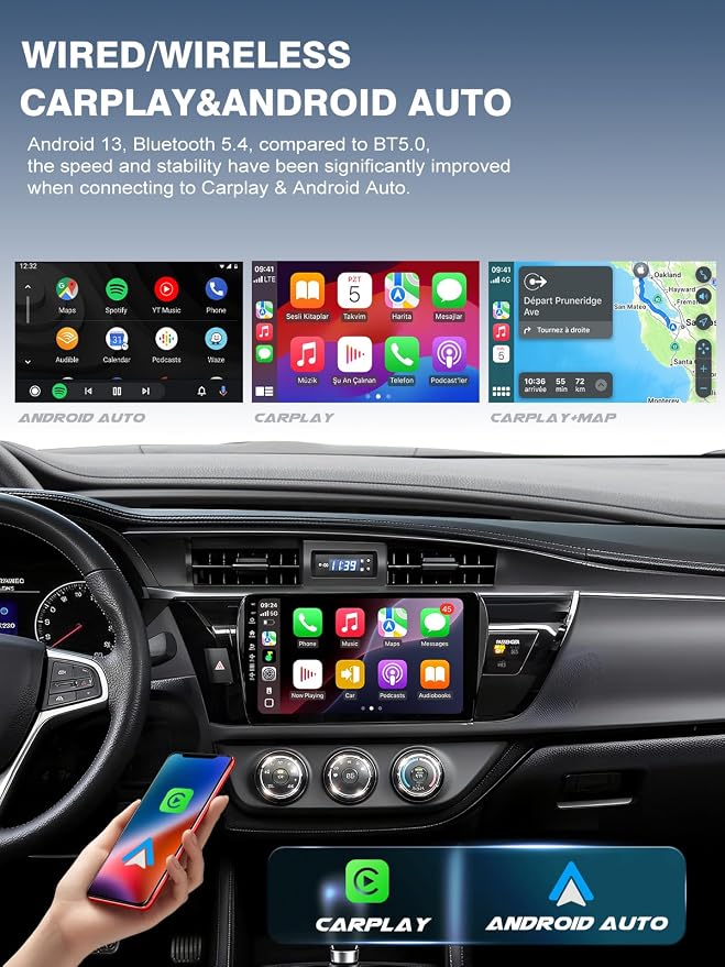 Car Radio Stereo for Toyota Corolla 2014-2016,10" Android 13 Touchscreen Head Unit,Wireless CarPlay & Android Auto,GPS Navigation,HD Backup Camera,Mirror Link,WiFi 6,Bluetooth 5.4,FM,SWC