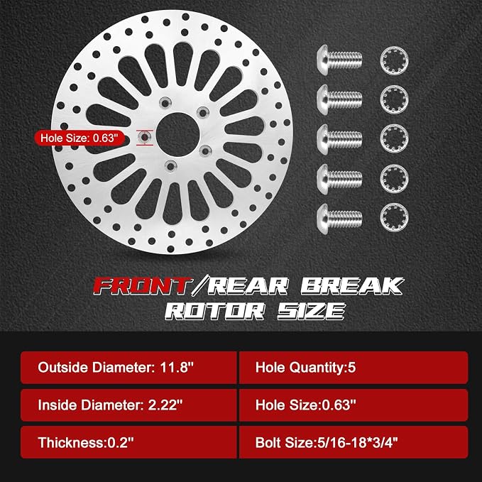 11.8''Harley front rotor Compatible with Harley Electra Glide/Road Glide/Road King/Street Glide/CVO Road Glide/CVO Limited FLHTKSE Brushed Finish Stainless Steel Disc Rotors