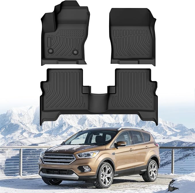 Floor Mats for Ford Escape 2013-2019 and for Ford C-max 2013-2018, Custom Fit Heavy Duty TPE All Weather Protection, Waterproof Non-Slip Black Car Liners for Front & Rear (Two-Row Floor Mats)