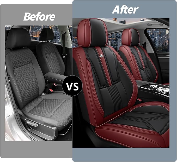 Arazi Fit for 90% of Mercedes-Benz Seat Covers, 360° Full Wrap Original Seat Cover, Waterproof Nappa Leather Seat Covers with Big Space Storage Pocket Seat Protector（2 Seats Standard, Black&Red）