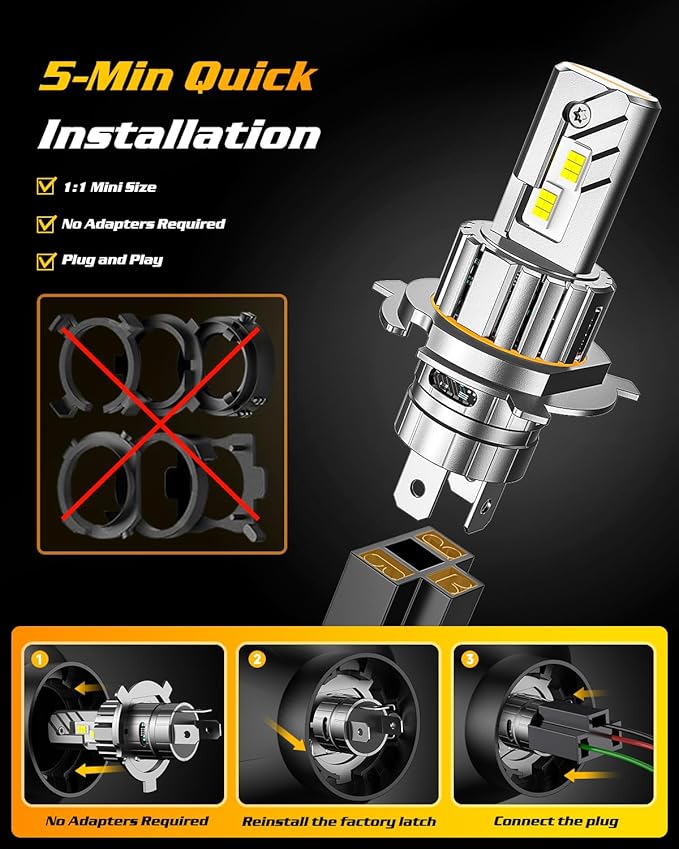 FAHREN H4/9003 Hi/Low Beam Light Kits, 𝟖𝟎,𝟎𝟎𝟎𝐋𝐌 𝟏𝟓𝟎𝟎% Brightest Bulb 𝟑𝟔𝟎° 𝐀𝐝𝐣𝐮𝐬𝐭𝐚𝐛𝐥𝐞 Quick Install, 1:1 Mini Size No Adapter H4 Electrical Gauges Light Kit, Pack of 2