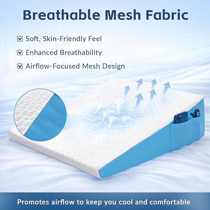 Wedge Pillow for Sleeping, 7.5" Bed Wedge After Surgery, Back Pain Relief, Memory Foam Pillow Triangle Incline Wedge for Back Support, Leg Elevation