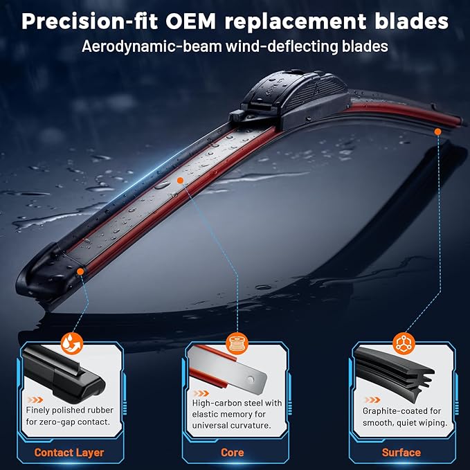 AUTOBOO PLUS 26" + 16" All-Season Windshield Wiper Blades (Pack of 2), Premium OEM-Quality, Rust-Resistant Rubber Encased Design, Streak-Free, Quiet, Smooth & Long-Lasting Performance