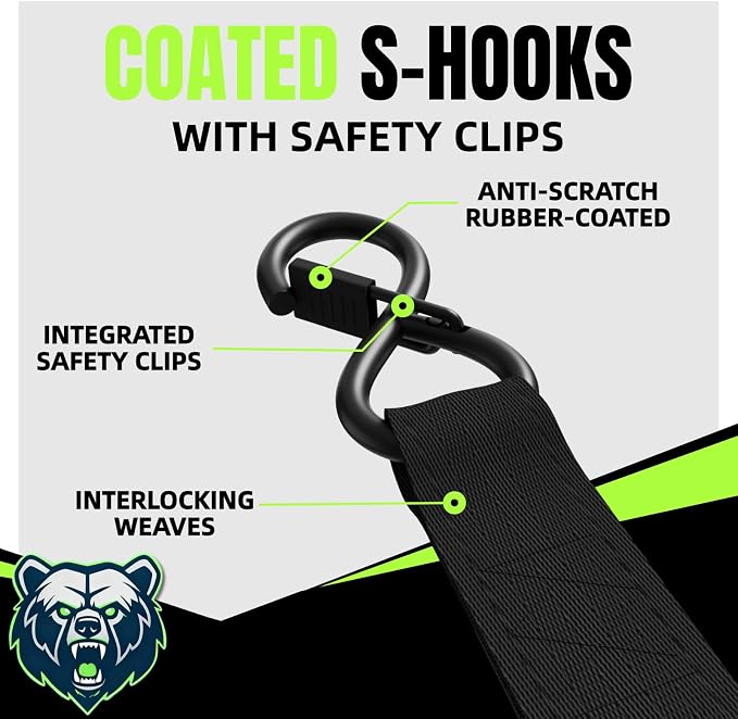 Retractable Ratchet Straps, 4-Pack, 1 Inch x 12 Feet Heavy Duty Tie Downs, 1760lb Break Strength, Self Retracting for Truck, Cargo, Trailer, Motorcycle, ATV, UTV (Black-Green, 8pack)