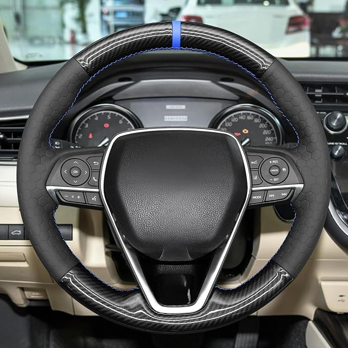 MEWANT Steering Wheel Cover for Toyota RAV4 2019-2024/Camry 2018-2024/Corolla 2020-2024/Avalon 2019-2022 Hand-Stitched Steering Wheel Wrap