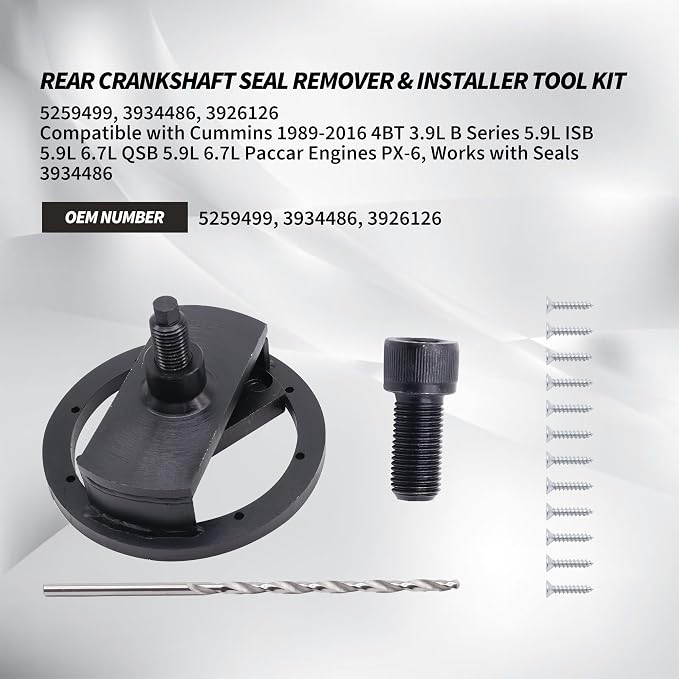 HiSport 3164660 Rear Crankshaft Seal Remover & Installer Tool Kit Compatible with Cummins 1989-2016 4BT 3.9L B Series 5.9L ISB 5.9L 6.7L QSB 5.9L 6.7L Paccar Engines PX-6, Works with Seals 3934486