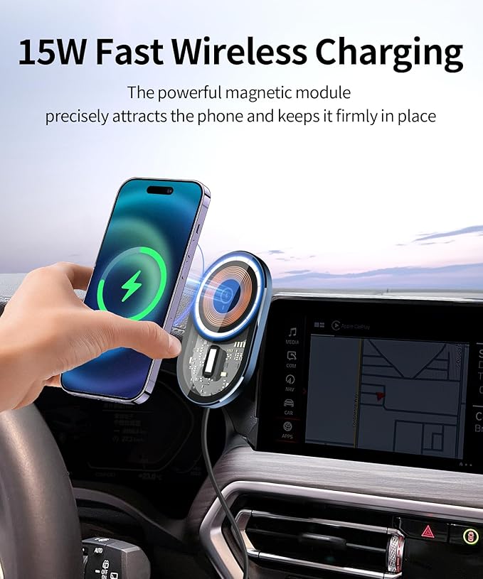 Wireless Charging Car Phone Holder for BMW X3 2022-2024 / X4 2022-2025, 12.3" Screen Fixed Clip, 360° Rotation Car Phone Mount Compatible with MagSafe