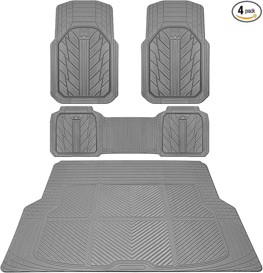 CAR PASS Floor Mats for Cars M-L Size, Heavy Duty Rubber Floor Mats with Trunk Cargo Liner, Universal Trim-to Fit Automotive Floor mats for Truck Van SUV Waterproof All Weather Car Mats All Gray