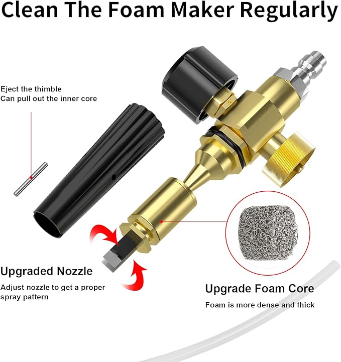 POHIR Short Pressure Washer Gun with Foam Cannon, 1/4 Inch Quick Connector, with 5 Pressure Washer Nozzle Tips 4500 PSI, 1 Liter