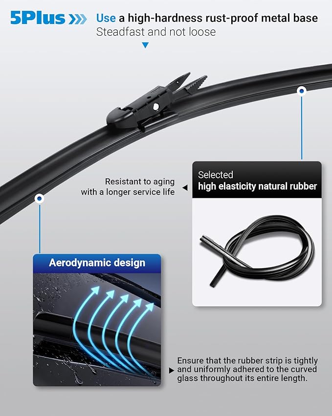 5 PLUS® 26"+23" Windshield Wipers Replacement for Toyota Tundra 2021 2020 2019 2018 2017 2016 2015 2014-2007 Wiper Blades,Windshield Wiper Blades Original Equipment Replacement (Pack of 3)