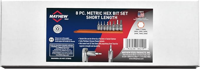 Mayhew Tools 16019 Metric Hex Socket Bit Set, 8-Piece, Polished Chrome