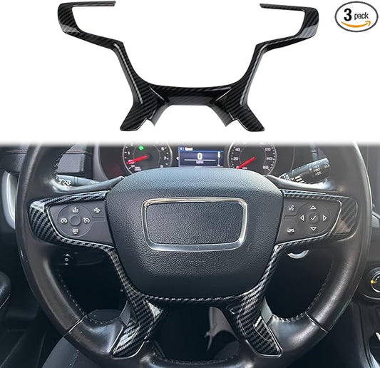 Korlot Carbon Fiber Interior Steering Wheel Cover Trim for 2018-2024 GMC Terrain/2015-2022 Canyon/2017-2023 Acadia