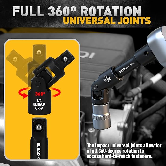 18-Pieces Impact Socket Extension Set: 1/4", 3/8" & 1/2" Drive Socket Extension Bar, Socket Adapter Set, Swivel Universal Joints & Impact Coupler